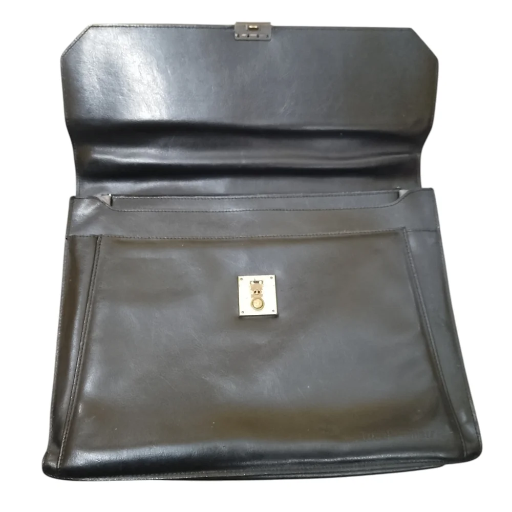 Luc D’Arvillers Vintage Italian Leather Briefcase Black Structured Old Money Bag